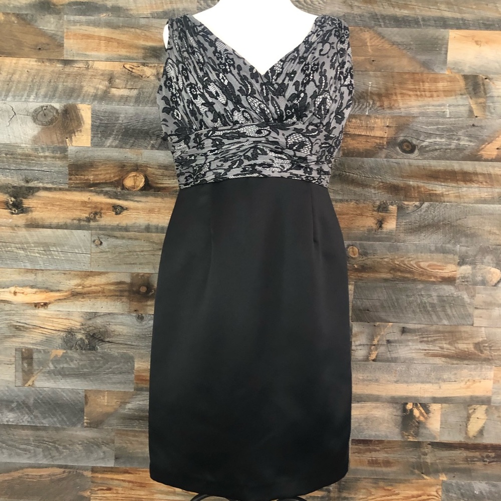 Tahari Sleeveless Lace and Black Satin Dress